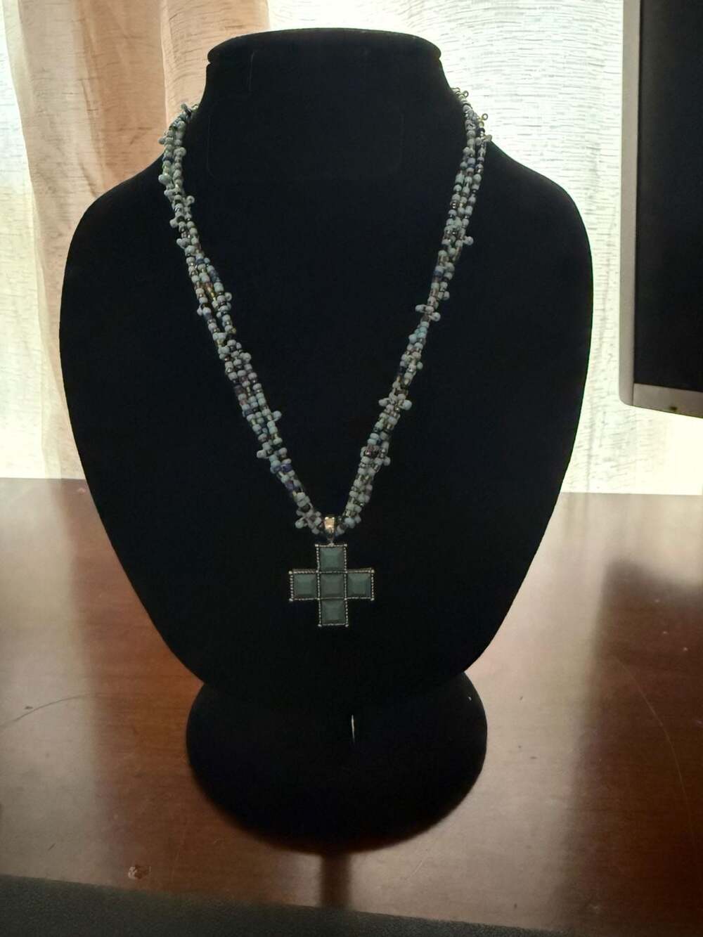 Vintage Style Southwestern Turquoise Blue Cross Multi-Strand Beaded Necklace